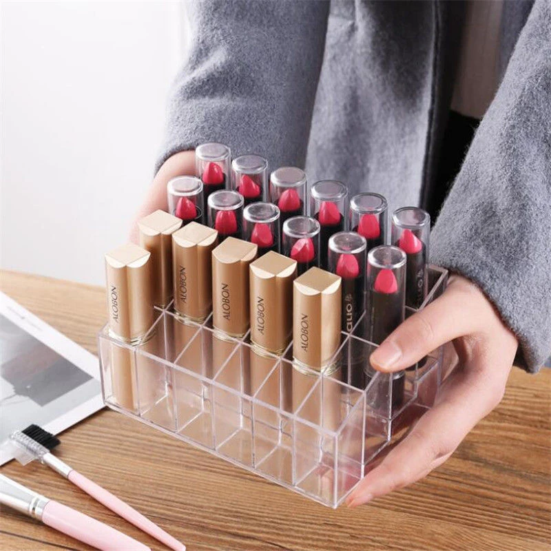 

24 Grid Transparent Cosmetic Storage Box Lipstick Storage Box Makeup Brush Jewelry Storage Box Desktop Finishing Box