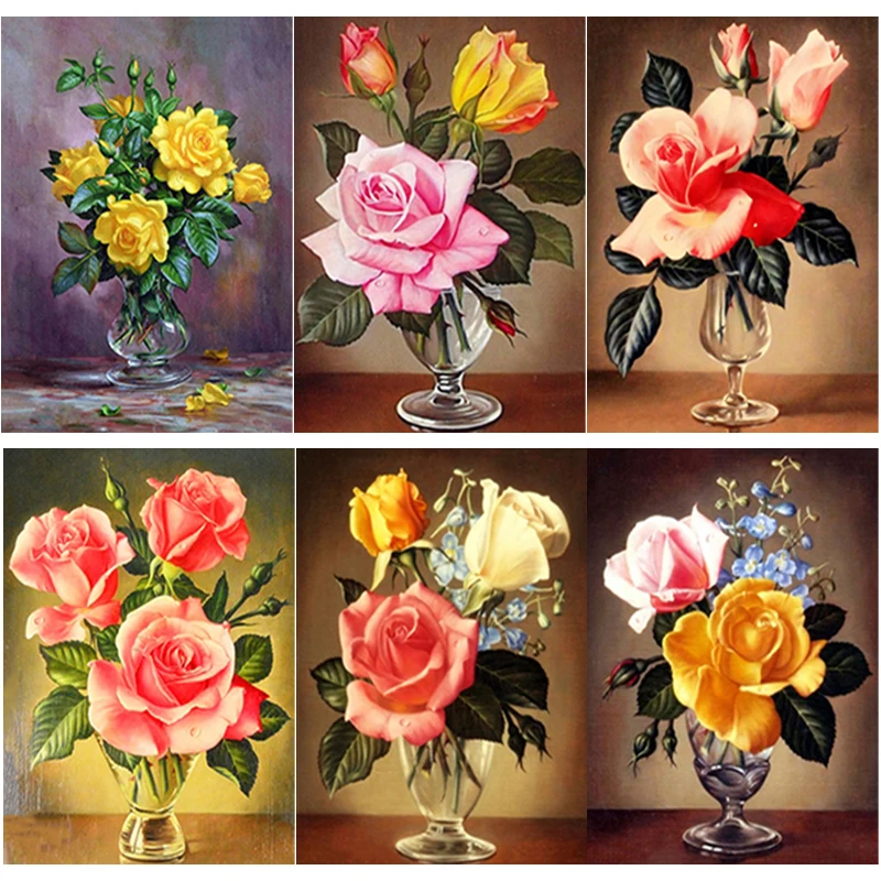 

New 5D DIY Diamond Painting Full Square Round Drill Fresh Flowers Diamond Embroidery Flower Cup Cross Stitch Home Decor Art Gift