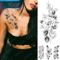 waterproof temporary tattoo sticker peony flower plum blossom flash tattoos female black minimalist line body art fake tatto men