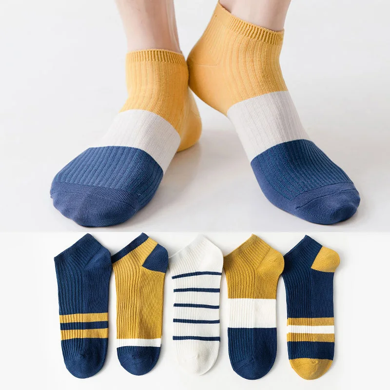 

5 Pairs Cotton Man Short Sock Street Fashion Men Ankle Socks Soft Comfortable Stripe Casual Business Male Breathable Fashion