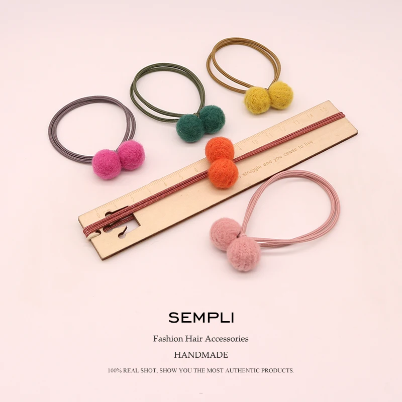 Sempli высококачественные нейлоновые эластичные женские обручи для девочек зимний пушистый шар ручной работы резинки Haar аксессуары mujer