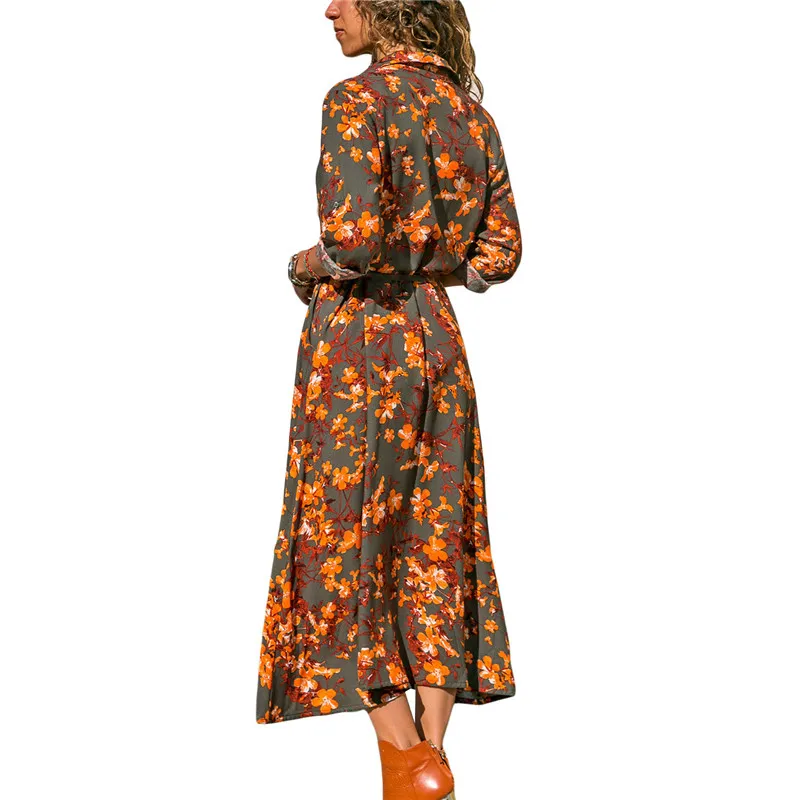 2019 осеннее длинное платье в стиле бохо женское шифоновое Повседневное с