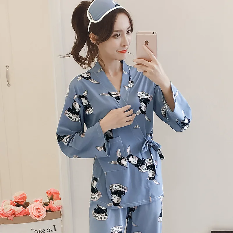 

New Spring And Autumn Long Sleeve Pajamas Little Lady Lovely Sweet Home Wear double-side Milk Silk Cardigan Kimono Suit