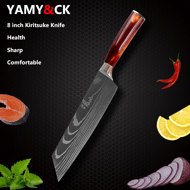 Японские кухонные ножи YAMY &amp CK 8 дюймов поварской резец с лазерным узором Дамаска