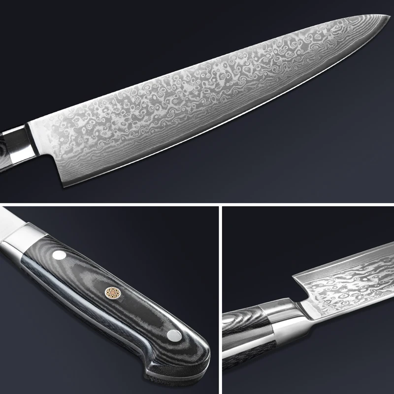 Нож для нарезки мяса Gyuto VG10 кухонные ножи из стали Дамасского плетения 67 слоев
