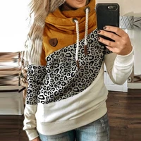 gradient print patchwork hooded sweatshirt women turtleneck long sleeve casual leopard hoodies lady winter warm pocket pullovers
