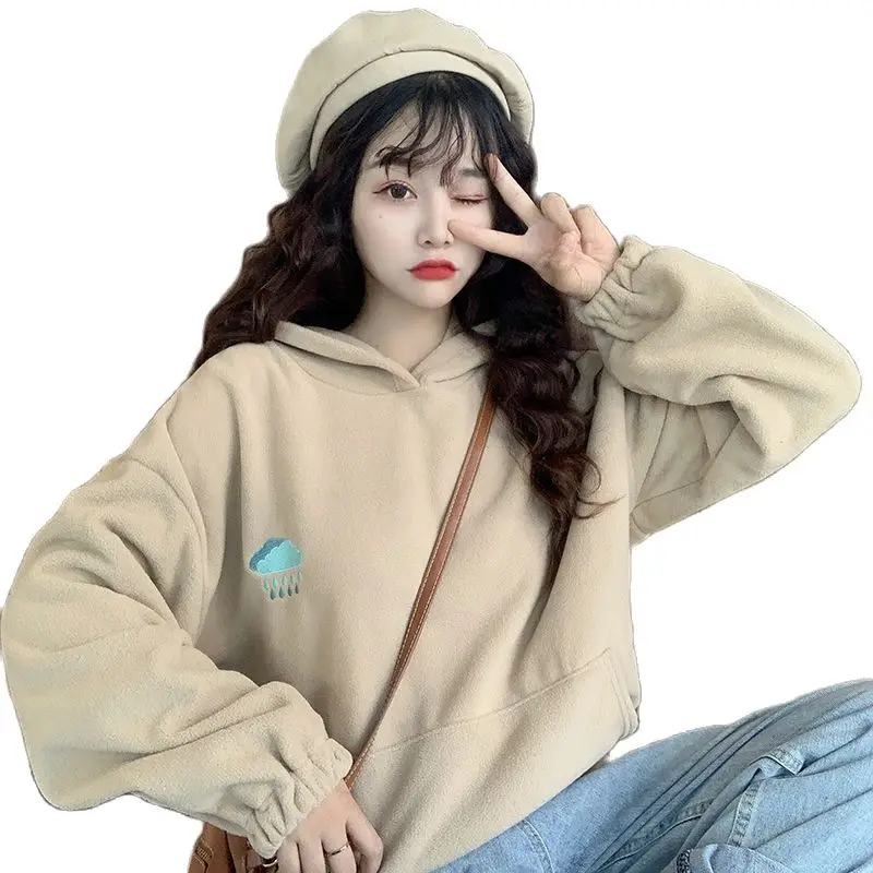 

Y2k Harajuku Lolita Fleece Pocket Hoodie Girls Pink Clothes Autumn Fashion Embroidered Hooded Sweatshirts Pullovers Streetwear