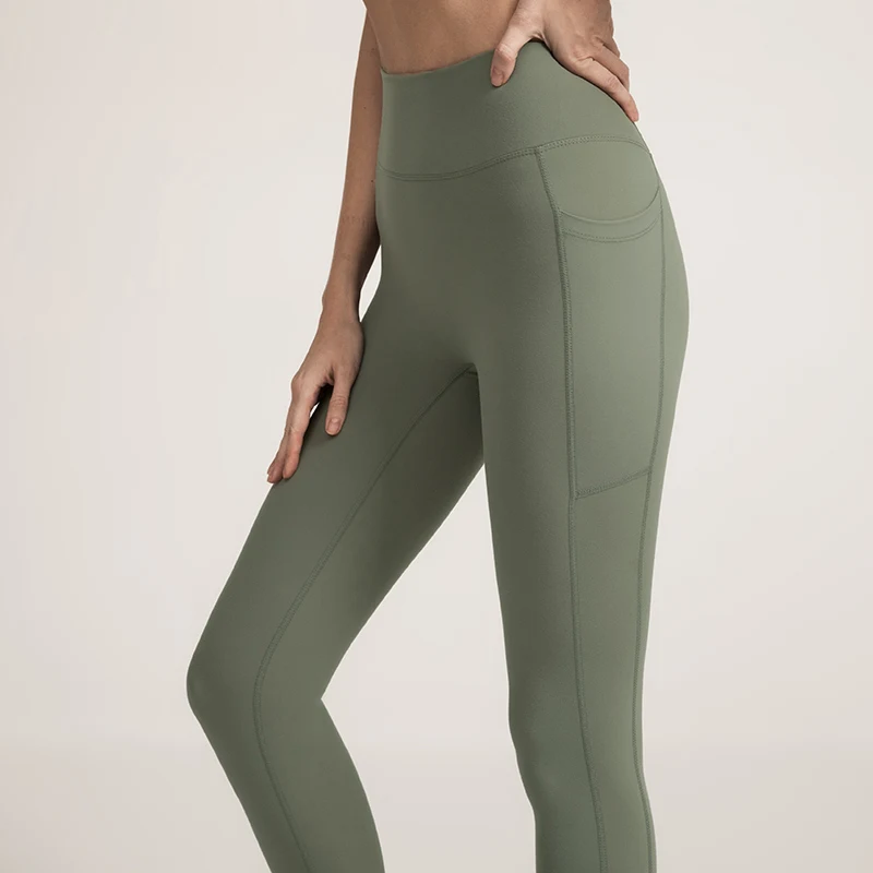 Peach Hip Fitness Pants Women's Tight High Waist Yoga Pants Pocket Double Side Sanding Sports Capris Sport Leggings Women