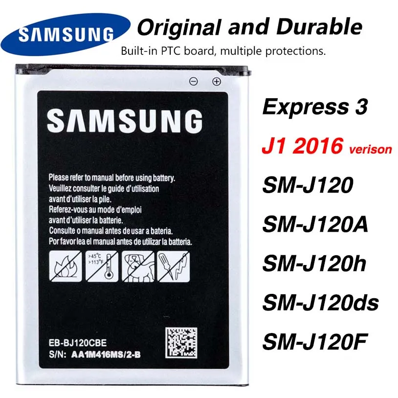 Оригинальный аккумулятор для Samsung Galaxy Express 3 J1 2016 J120 J120h J120ds J120A 2050 мА/ч EB-BJ120CBE |