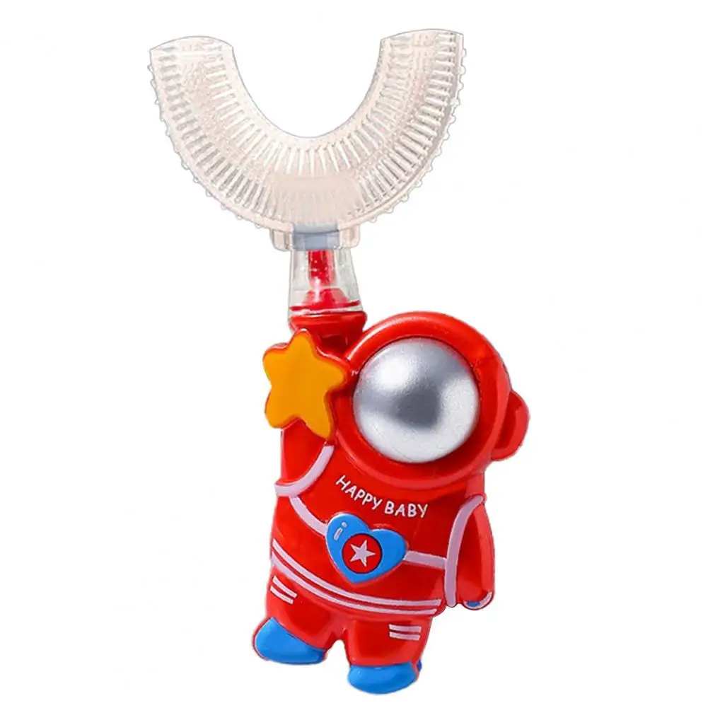 

Infant Toothbrush Creative Shape Labor-saving Silicone Lovely Astronaut Rocket Children Whitening U-type Kids Toothbrush 2021