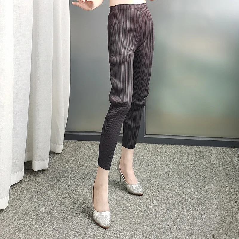HOT SELLING Miyake fashion solid pocket ankle-lenght pants  IN STOCK