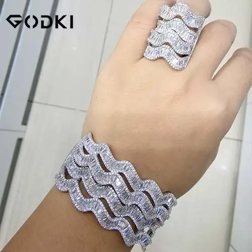 Silver GODKI, роскошный набор женских колец из Саудовской Аравии с микро кубическим цирконием, вечерние, свадебные комплекты ювелирных изделий из Саудовской Аравии, Дубай - Окраска металла: Silver
