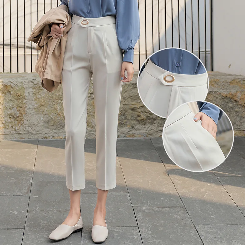 

Брюки haroun женские с высокой талией, свободные прямые штаны в стиле Хань, узкие брюки с мятой для показа девять минут