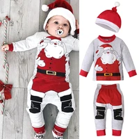 children christmas cosplay clothing boys and girls santa claus long sleeved top trousers hat three pieces suit