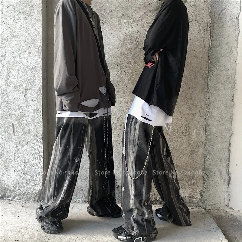 Брюки в японском стиле харадзюку с широкими штанинами свободные джинсовые штаны