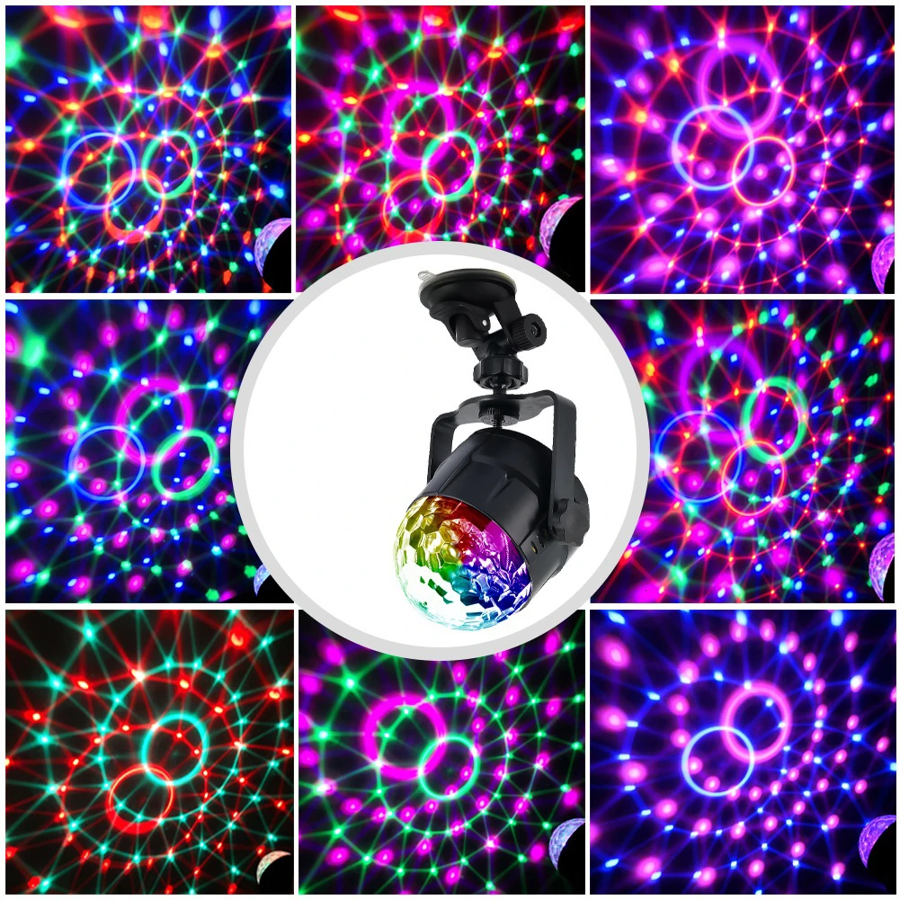 Звуковая активация Вращающийся Диско DJ шар партии стробоскоп света RGB LED