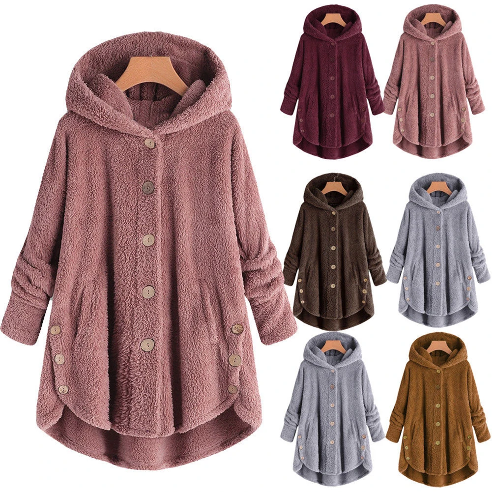 

Leopard Coat warm Fluffy Women Winter Top Button Loose fur jacket Reversible plush plus size Outwear Washed Loose Clothing