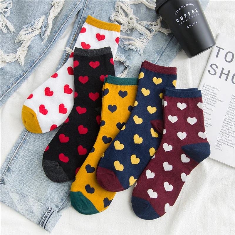 

1 Pair Autumn And Winter Long Tube College Wind Female Socks Women Sweet Heart Socks Women Long Tube Cotton Socks