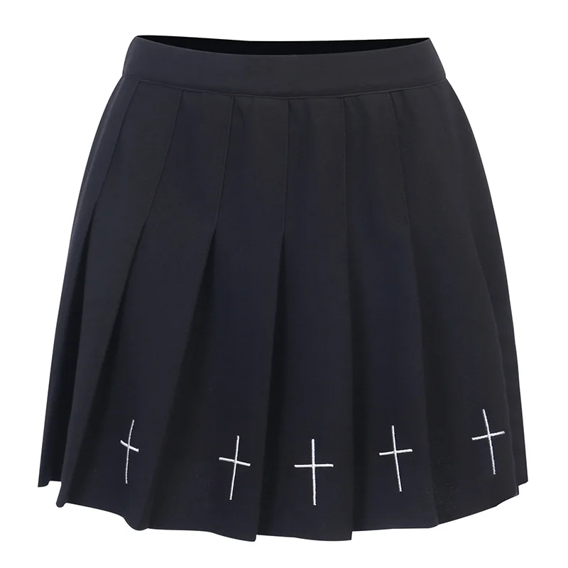 

Gothic Streetwear Cross Print Pleated Women Skirts High Waist Mini Black Skirts Casual College Lolita Harajuku Skirt