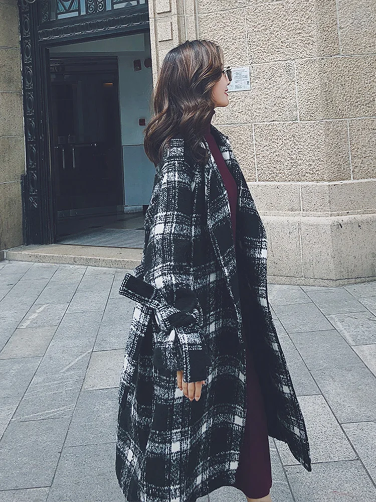 Клетчатое пальто для женщин осень и зима 2019 популярное длинное выше колена