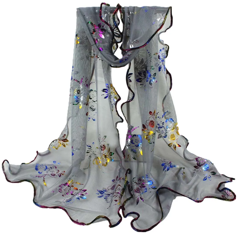 Женский яркий цветочный принт кружевной Шарф длинная мягкая шаль палантин
