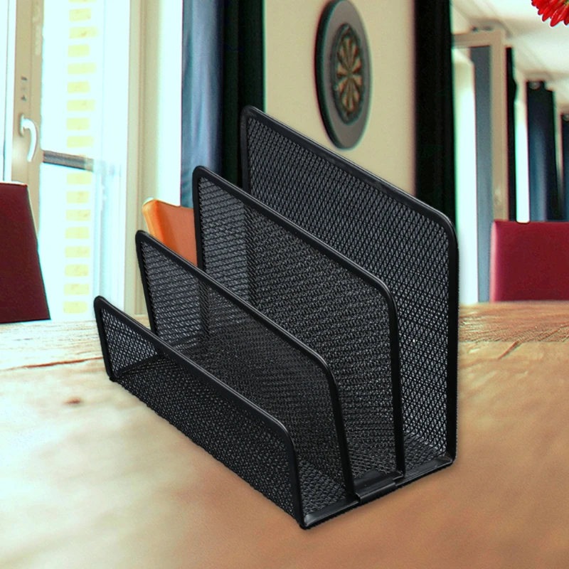

Black Mesh Desktop Letter File Holder Office Desk Organizer with 3 Compartments Drawer Collection Storage Office Desk Mail Home