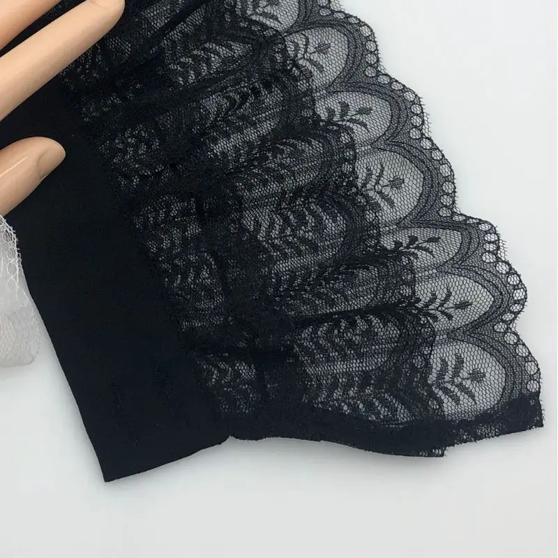 

D0UD Женские многослойные прозрачные кружевные гусеничные манжеты с узором листьев съемный фальшивый рукав