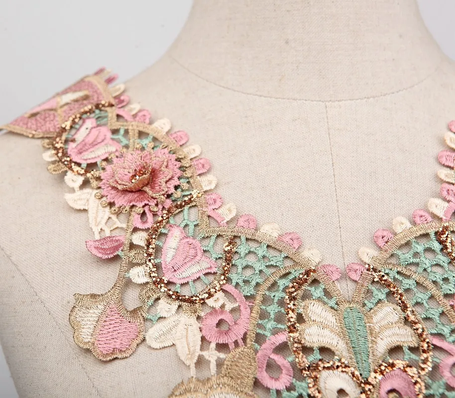 5 шт. Золотая зеленая розовая 3d винтажная вышивка цветочный воротник Венеция