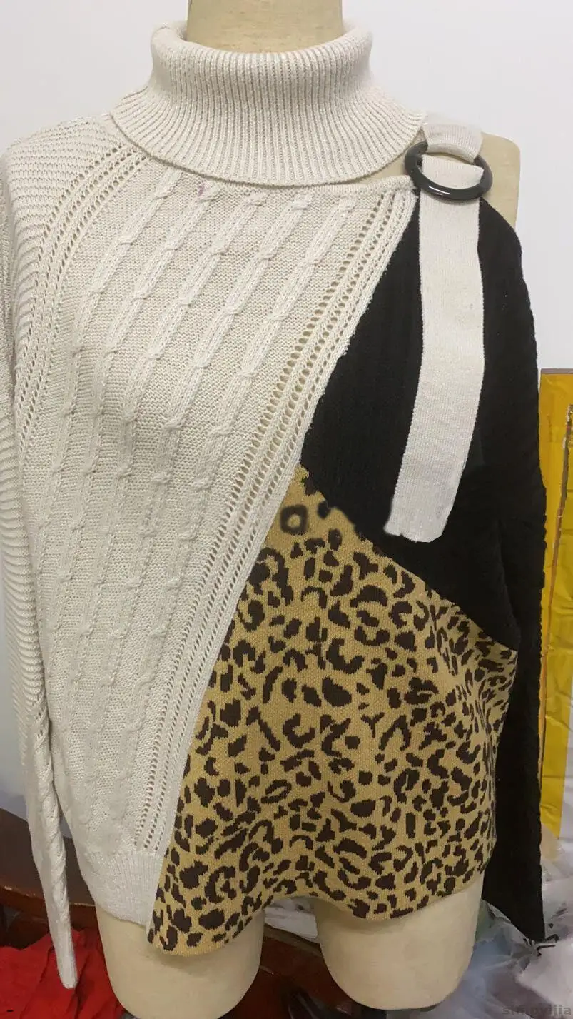 New female sense off-shoulder batwing long-sleeved pullover shirt color block knitted sweater | Женская одежда