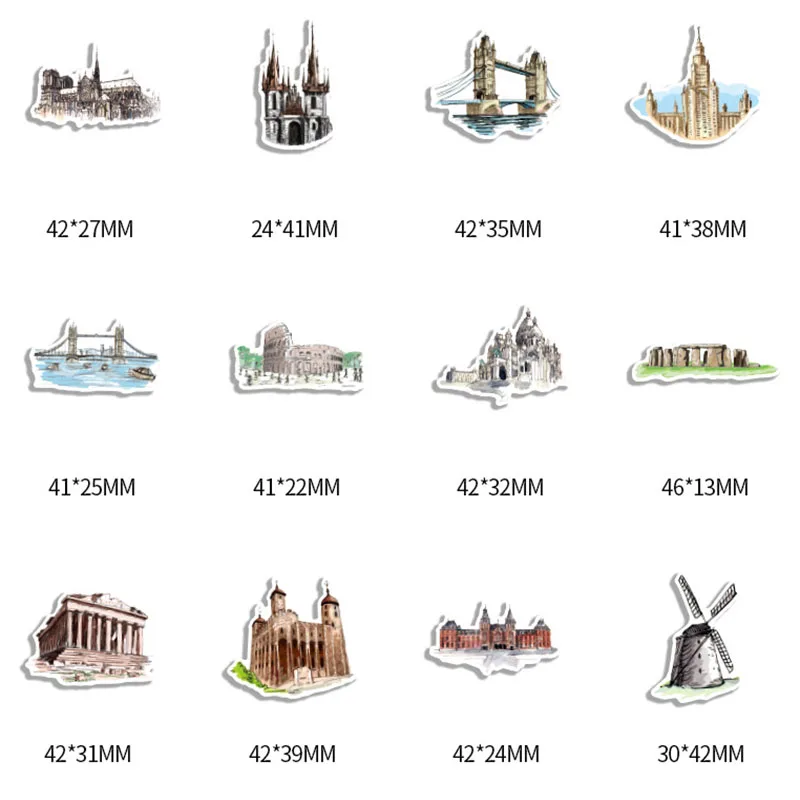 

40 pcs World architecture Graffiti Waterproof Skateboard Travel Suitcase Phone Laptop Luggage Stickers Cute Kids Girl Toys