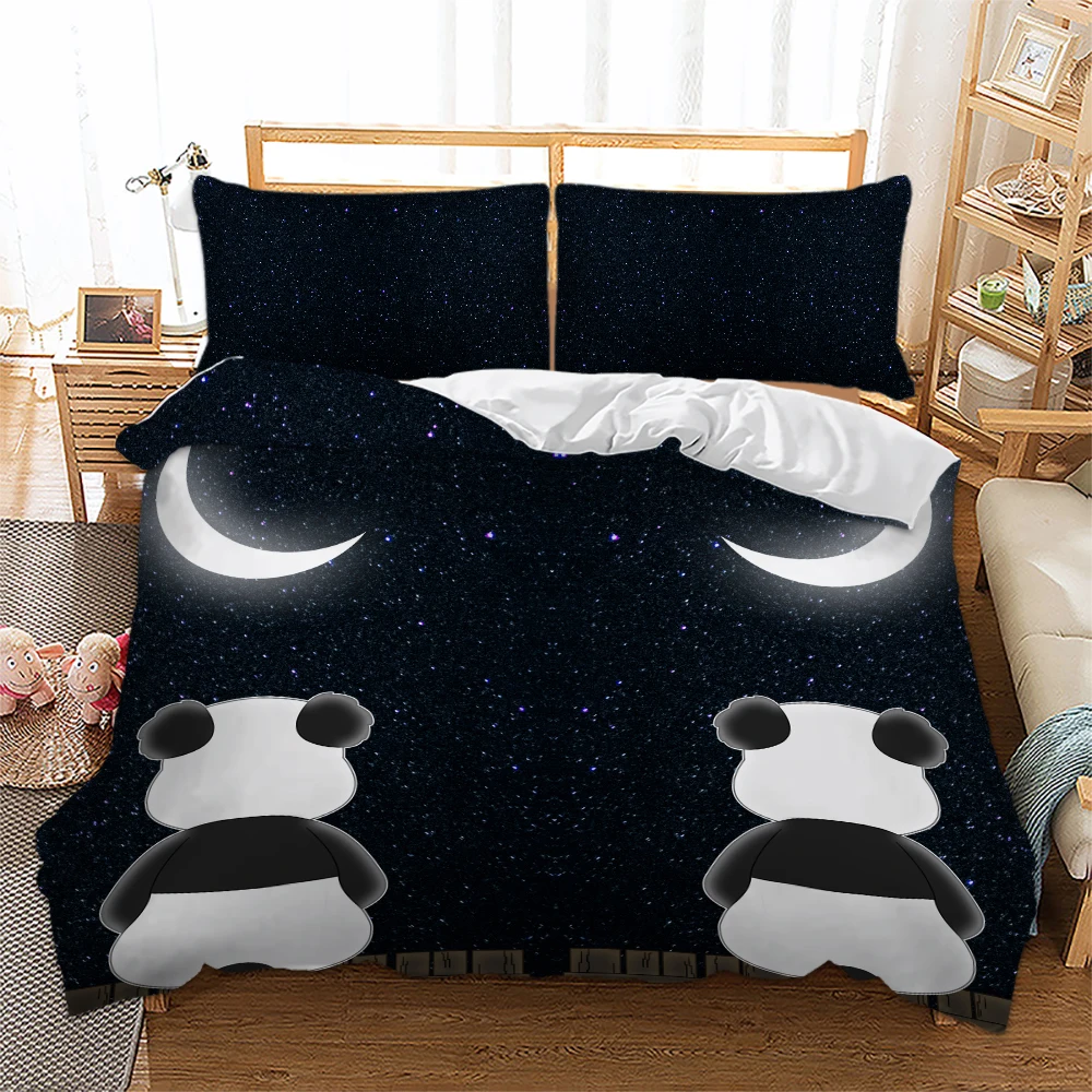 Комплект постельного белья с рисунком панды и Луны черное одеяло пододеяльник