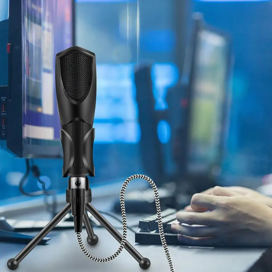 Высокочувствительный USB микрофон конденсаторный микрофон Plug-and-Play с подставкой для штатива для рабочего стола Lap