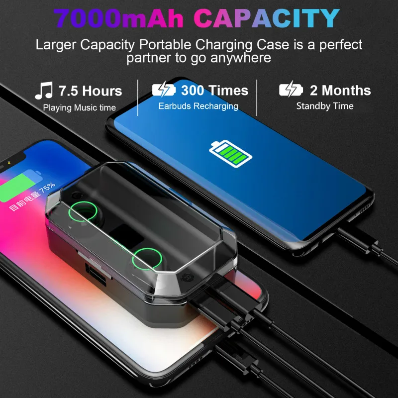 

T9 Bluetooth Earphone TWS True Wireless Stereo Earbuds LED Digital Display with 7000 MAh Charging Box Power Bank