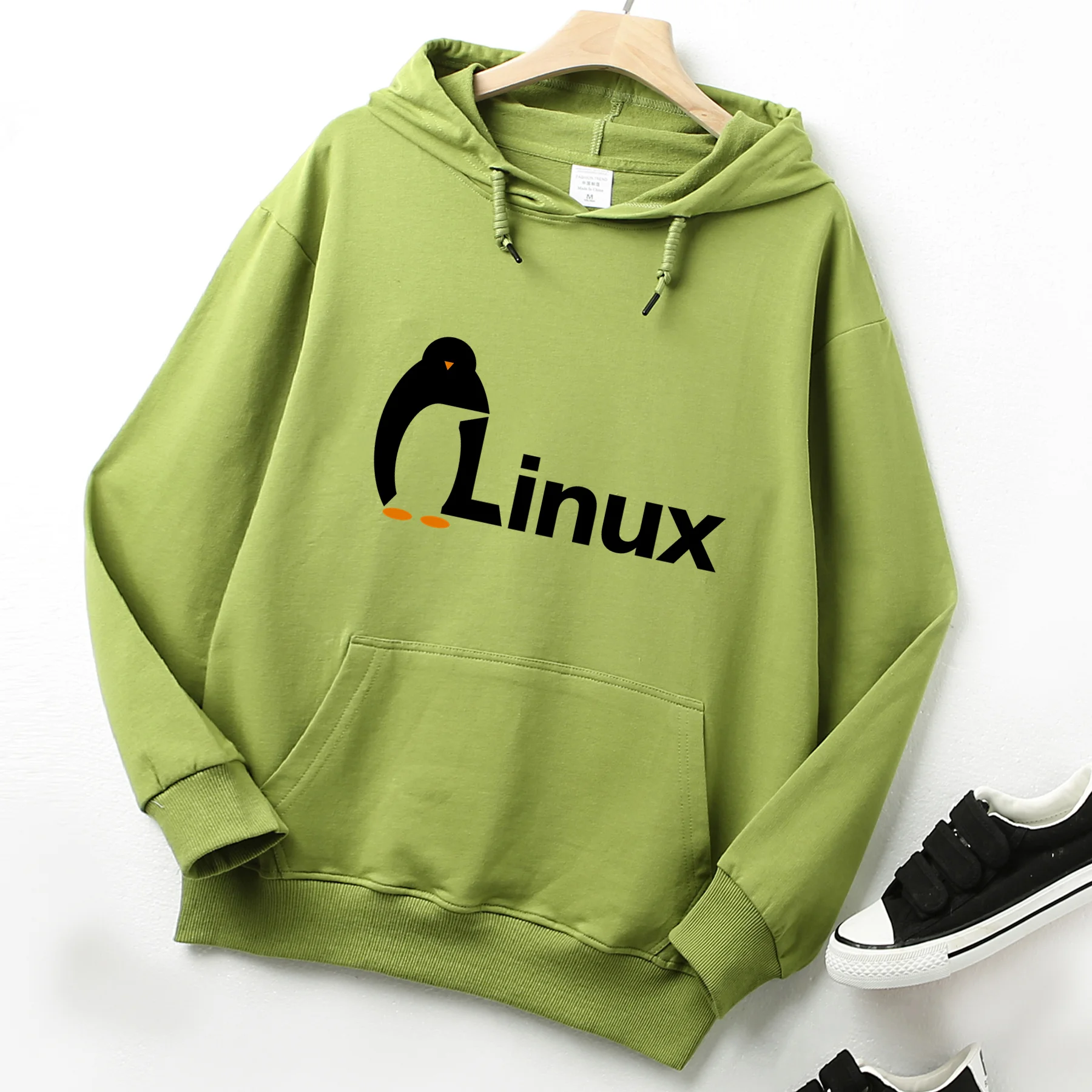 Фото Толстовка мужская с длинным рукавом винтажный свитшот логотипом Linux в стиле