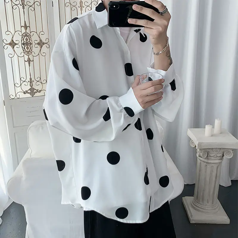 

Korean Polka Dot Shirt Men's Fashion Social Men Shirt Business Casual Dress Shirt Mens Streetwear Wild Loose Long Sleeve Shirt