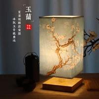 antique bedroom bedside lamps new chinese style wood fabric table lamp magnolia peach blossom decoration night light with plug