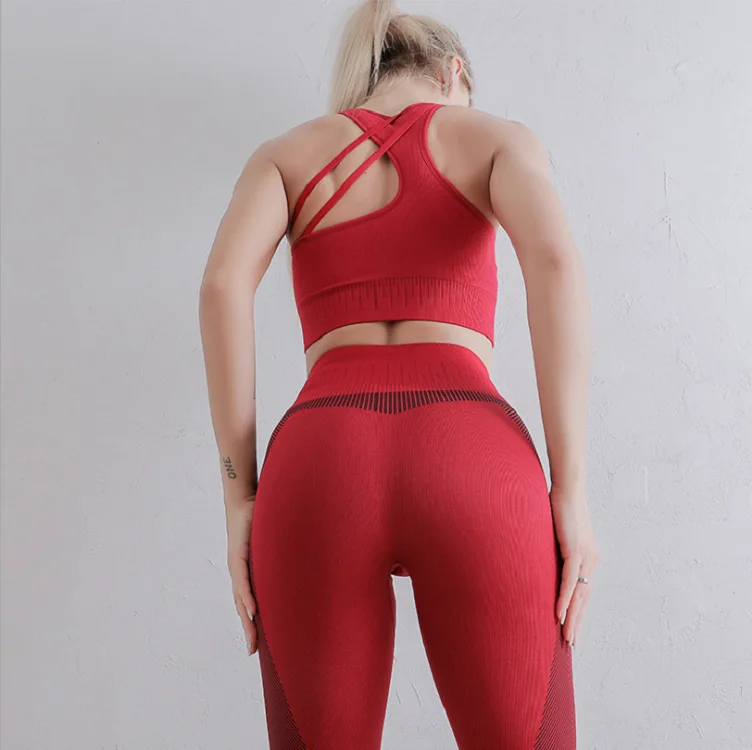

2 PCS Seamless Yoga Set Gym Suits Women Workout Clothing Padded Crop Top High Waist Push Up Leggings Sport Tracksuit Sportswear