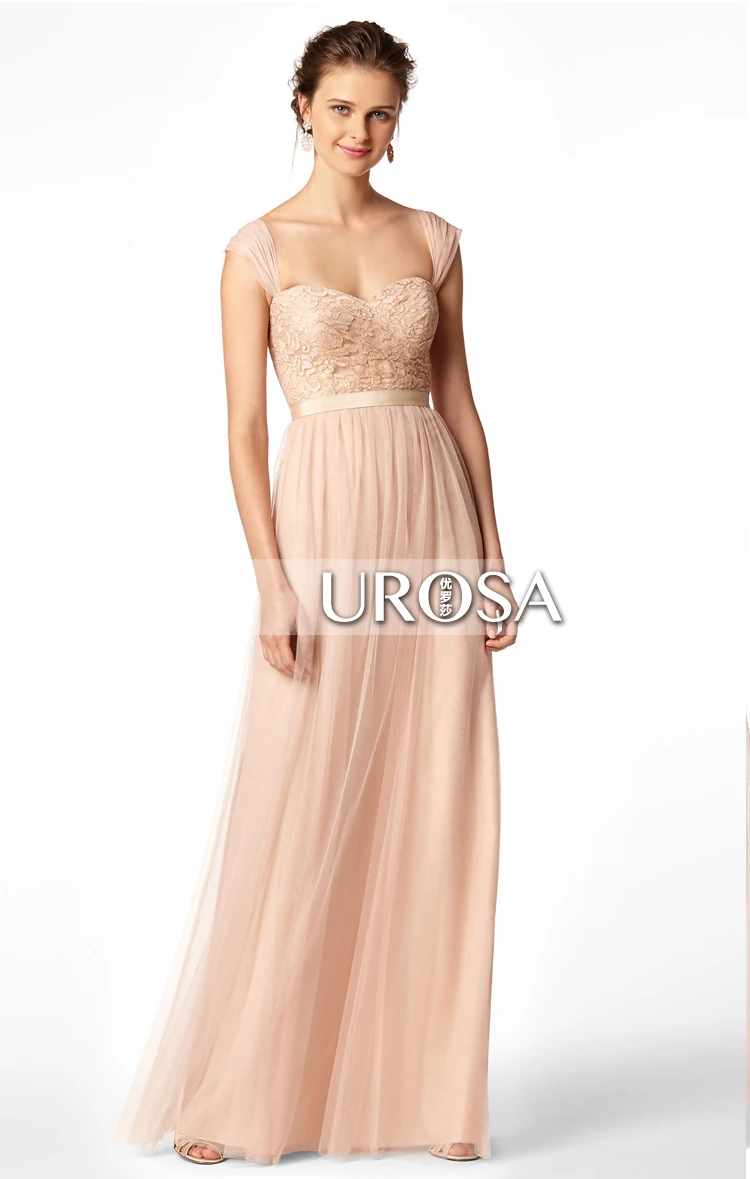 

Cheap long tulle lace bridesmaid dresses for weddings 2015 Sexy party gowns custom made floor-length A-line vestidos para festa