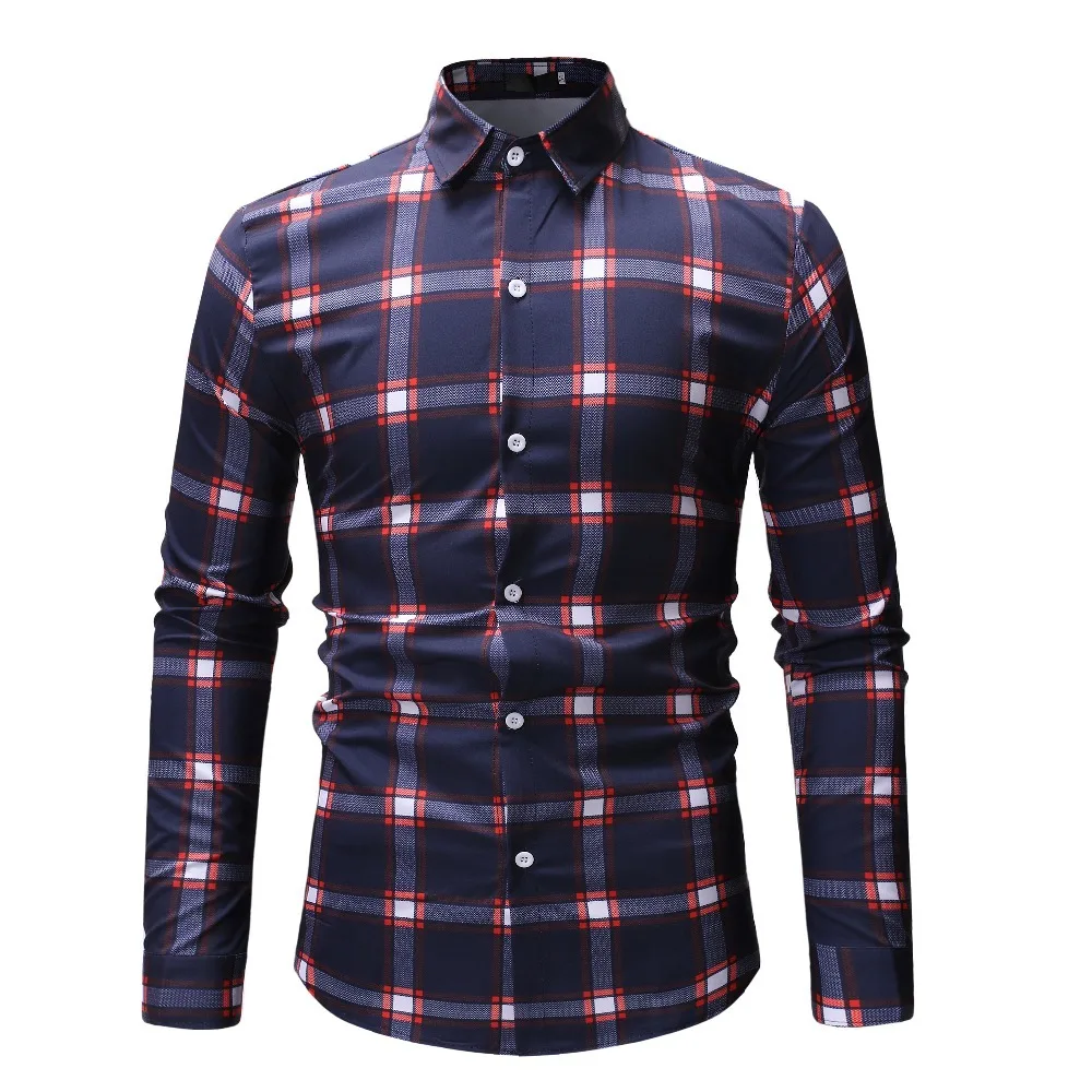 Новинка 2019 осенняя модная брендовая мужская одежда приталенная рубашка с