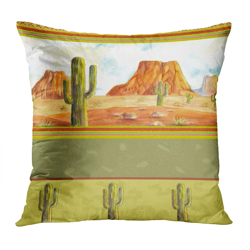 

Throw Pillow Cover Square 18x18 Inch Desert Pattern Seamless Watercolor Cushion Home Sofa Decor Hidden Zipper Polyester