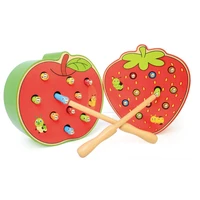 3d puzzle baby wooden toys early childhood educational toys catch worm game color cognitive strawberry grasping ability funny