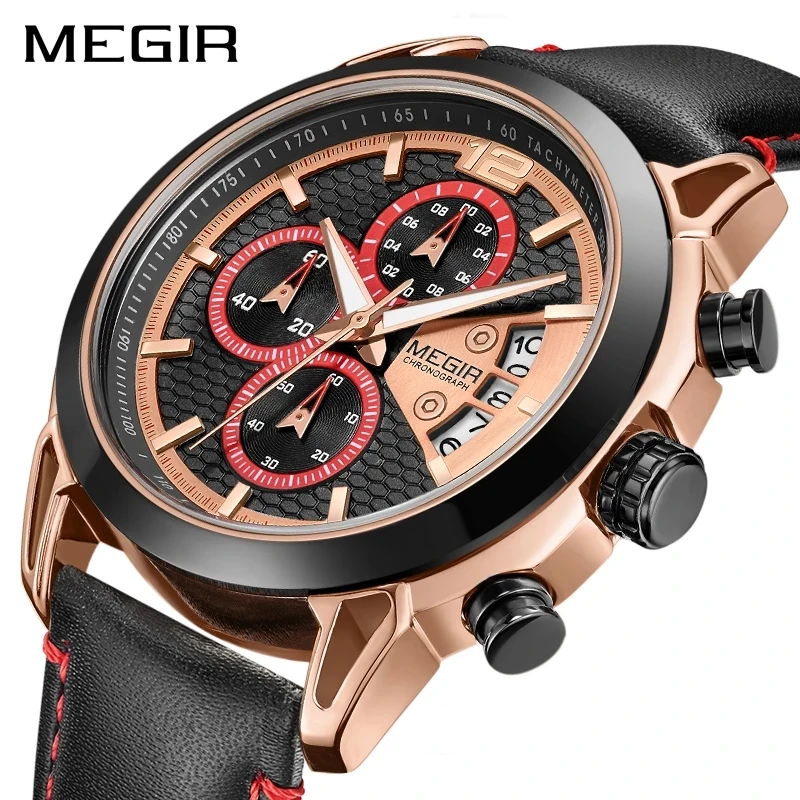 

Часы MEGIR Мужские кварцевые в стиле ретро, модные водонепроницаемые светящиеся многофункциональные с календарем и ремешком, 2071 г
