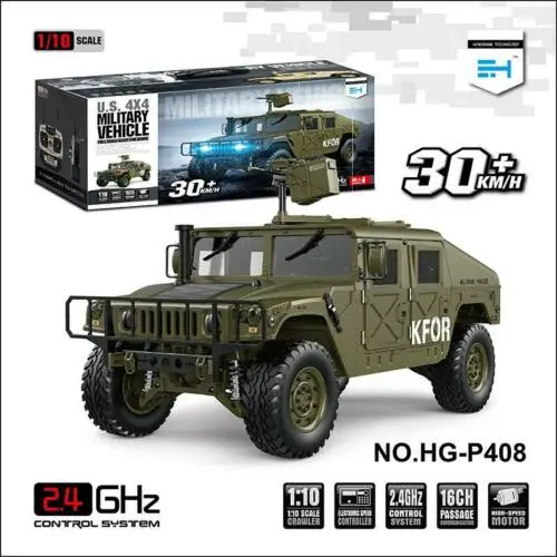 

US Stock HG 1/10 Scale P408 Remote Control Car 4*4 U.S. Military Racing Vehicle With ESC Motor Sound Radio Light TH15074-SMT6