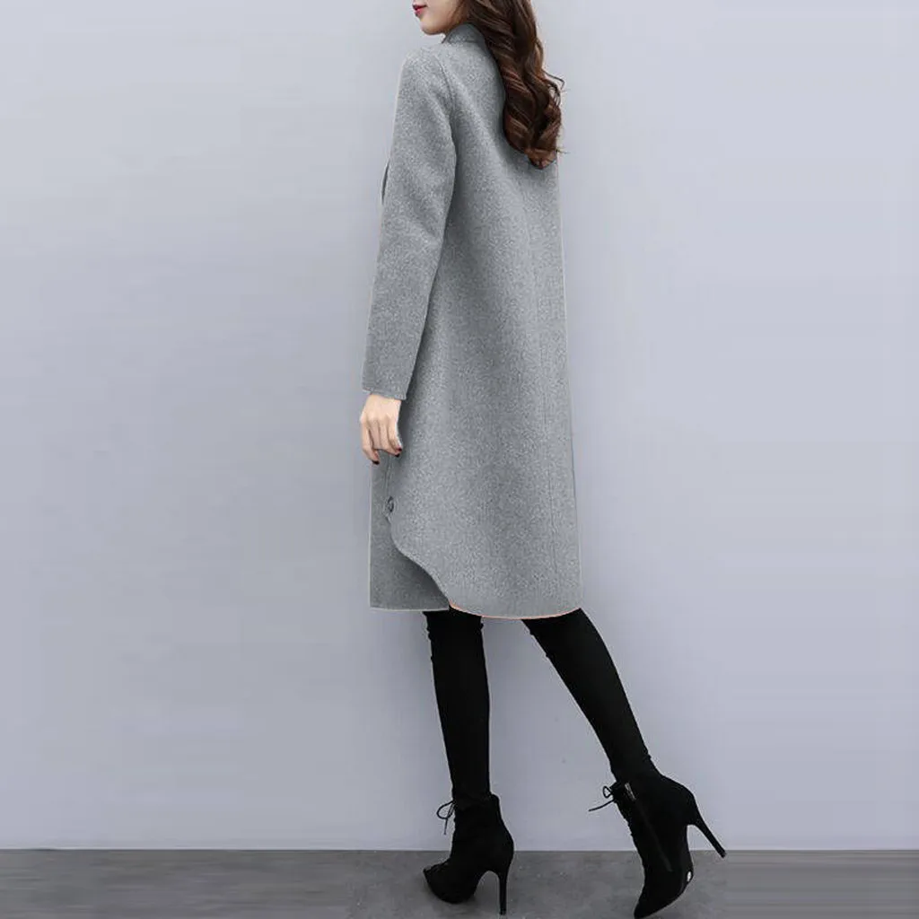 Women Outerwear Overcoat Autumn Winter Jacket New Fashion Long Woolen Coat Women Long Sleeve Slim Solid Female Wool Coats#108