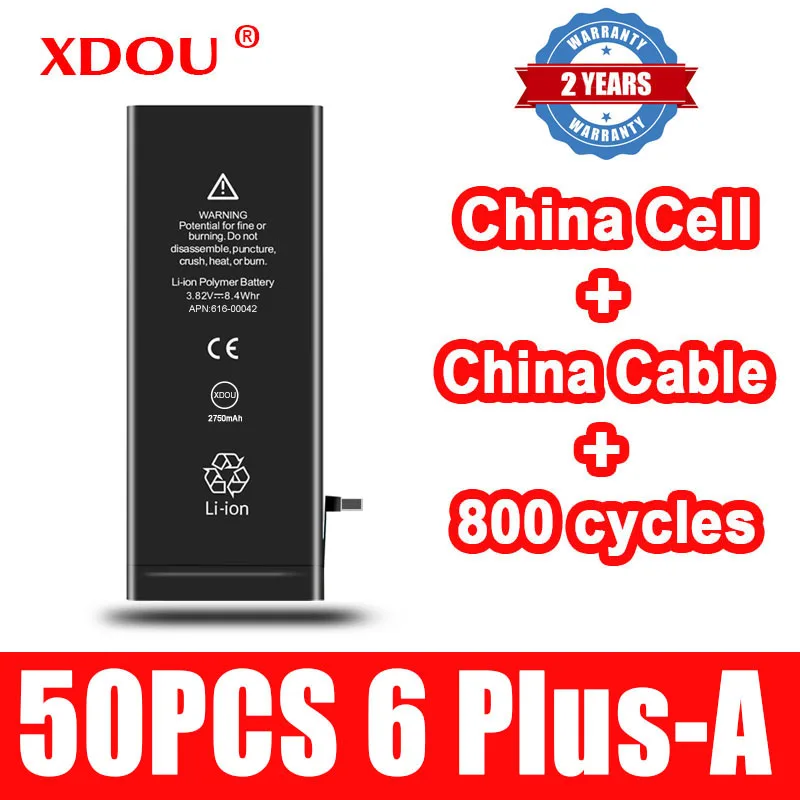 

50pcs XDOU Battery For iPhone 6plus 6 Plus 2915mAh Replacement Bateria China Cell Cable 800 Times Cycles 2022 6Plus-A
