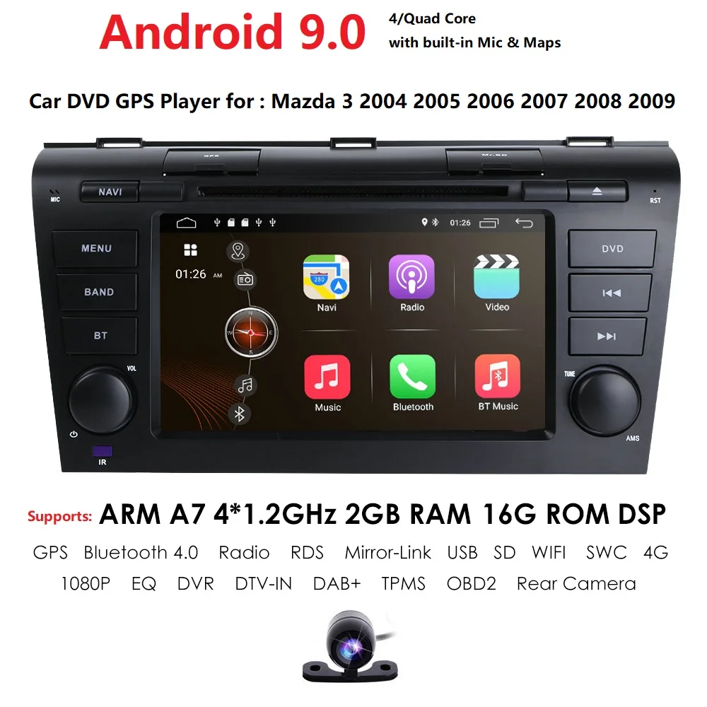 7 дюймов Android 9,0 Автомагнитола для 2009 2008 2007 2006 2005 2004 MAZDA 3 gps Navi Wifi 4G Мультимедийный Плеер головное устройство авто стерео