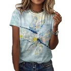 Модная женская футболка с круглым вырезом и коротким рукавом, красочная футболка с 3D-принтом стрекозы, летний городской тренд, элегантная женская