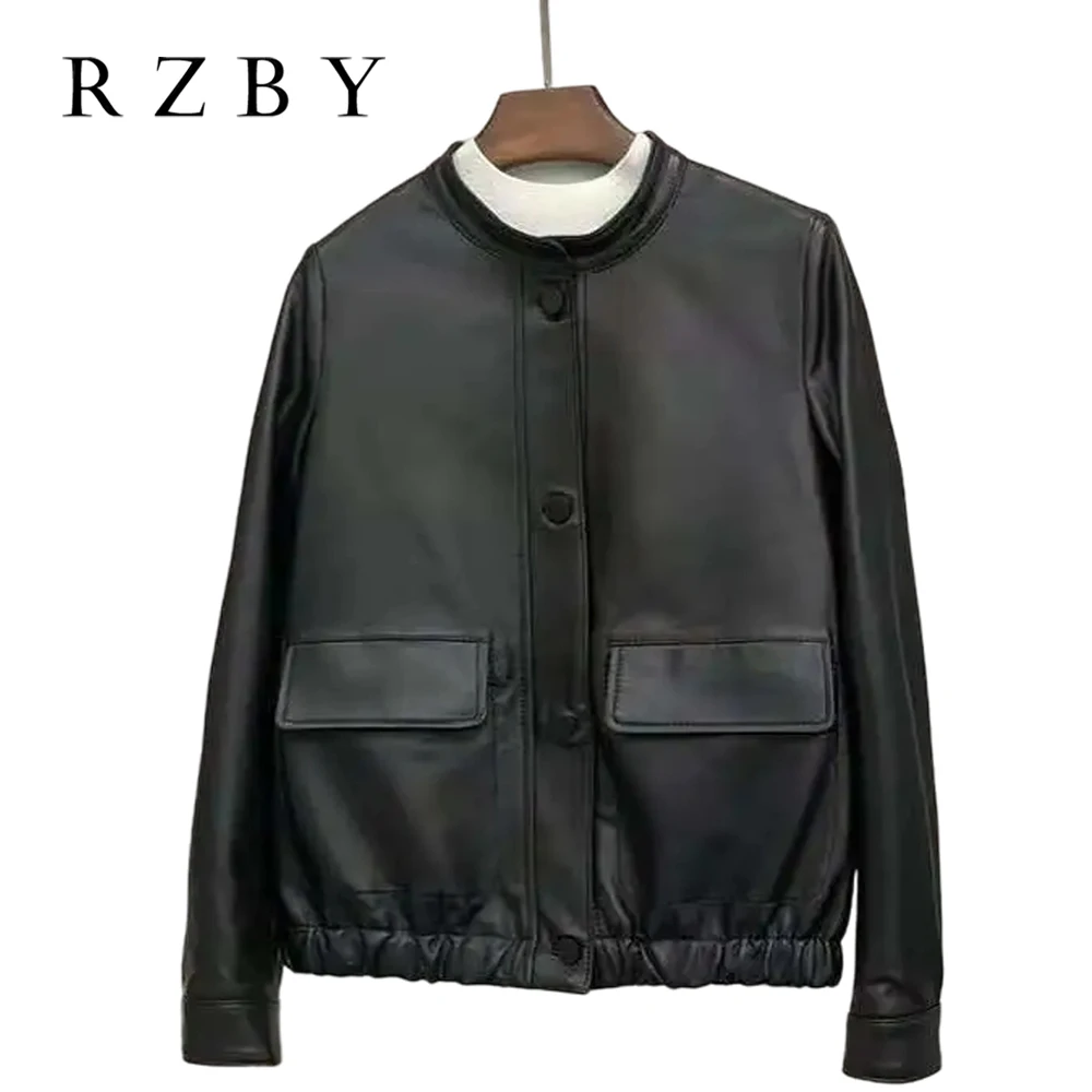 Women Genuine Leather Jacket 100% Natural Real Sheepskin кожаная куртка женская Fashion Black Loose Veste Femme RZBY634