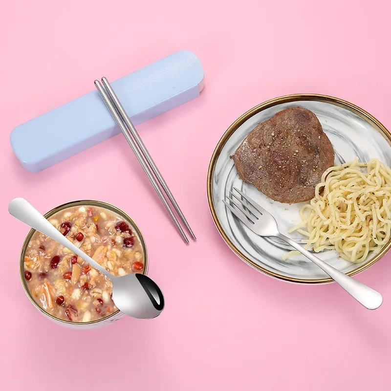 Набор столовых приборов из нержавеющей стали портативный дорожный бокс вилка