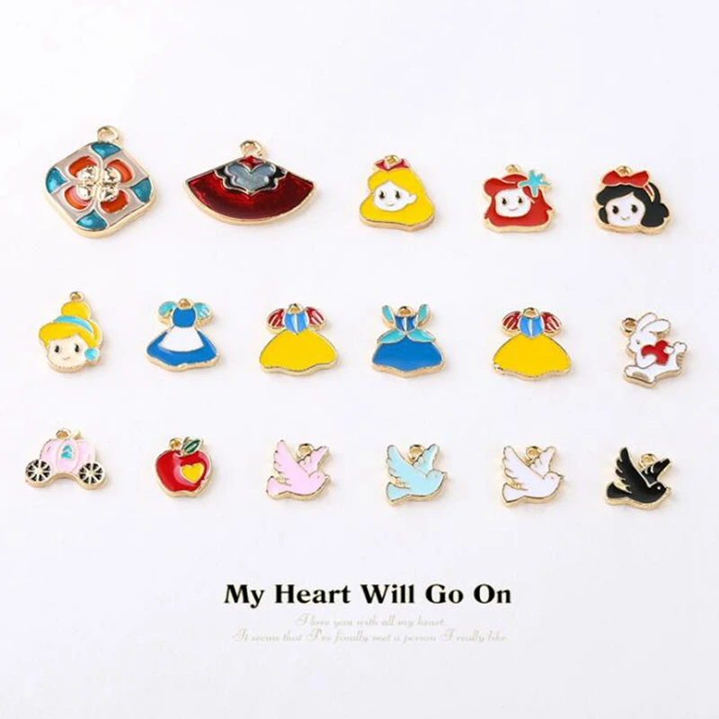 

10Pcs/lot Alloy Enamel Charms cartoon little girl apple pendant For DIY Fashion Earrings Jewelry Making Finding Accessories